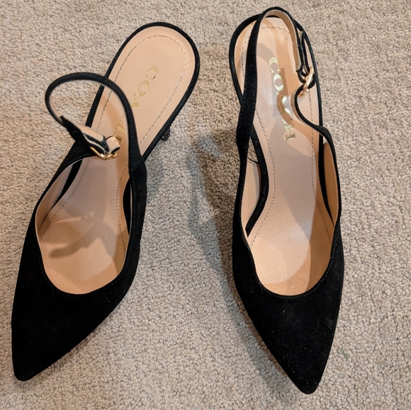 Coach Black Suede Slingback Heels - Picture 1 of 5
